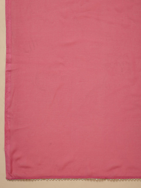 Pink Cotton Blend Yoke Embroidery Straight Kurta Set